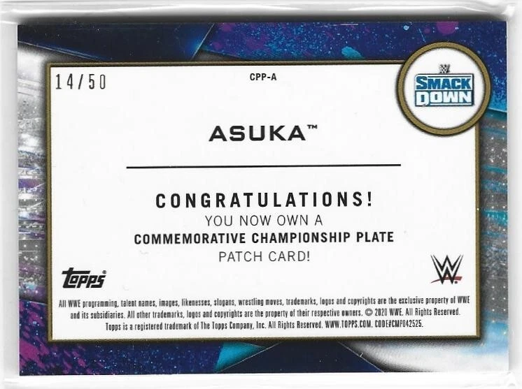 Asuka 2020 Topps WWE Women's Division Championship Plate Patch CPP-A #d 14/50 - Image 2 of 2