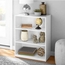 White 3-Shelf Bookcase w/Adjustable Shelves Storage Organizer Shelving Unit US