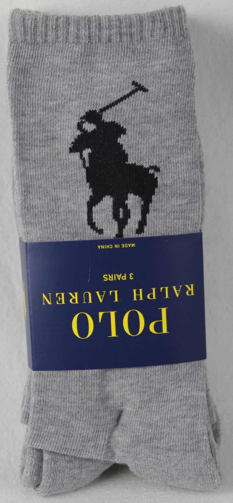 Calze Polo Ralph Lauren grigie grandi nere pony confezione da 3 nuove con etichetta