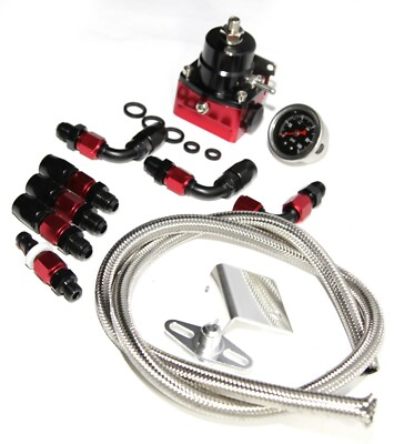 #ad ADJ Fuel Pressure Regulator Kit 100psi Gauge AN6 Fitting Black Red3#x27;SS Oil Line $61.66