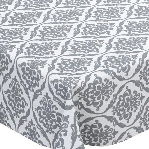 BOLD DAMASK WHITE and SILVER VINYL WIPE CLEAN PVC TABLECLOTH eBay