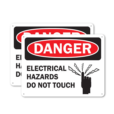 (2 Pack) Electrical Hazards Do Not Touch OSHA Danger Sign Decal Metal Plastic