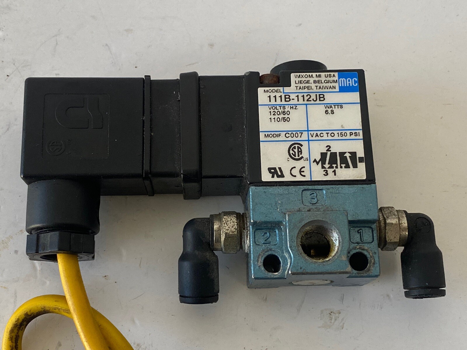 MAC 111B-112JB SOLENOID VALVE 120 Volts 6.8 Watts 150 Psi
