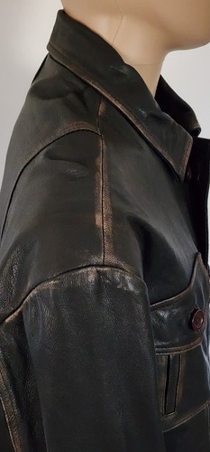Vtg Grain Leather Echtes Leder Dark Brown Button Full Zip Jacket Mens 3X-Large* - Picture 5 of 16