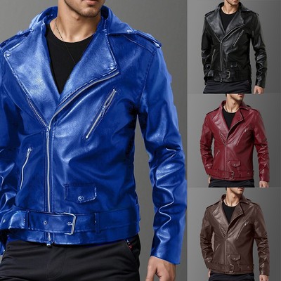 Men's Vintage Style Biker Jacket Retro Imitation Leather Motorbike Outwear