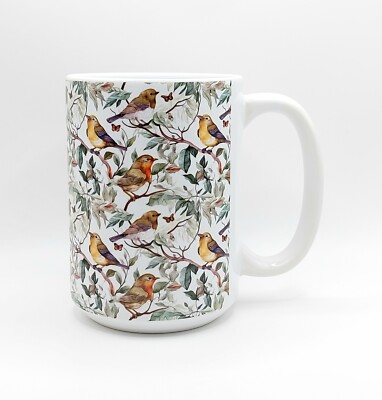 Sparrow Birds Coffee Tea Mug Cup 15 Oz Ceramic, Bird Lover Gift by Mugzan