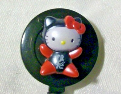 HELLO KITTY 3d BADGE ID HOLDER reel pull work key card red/black cat costume