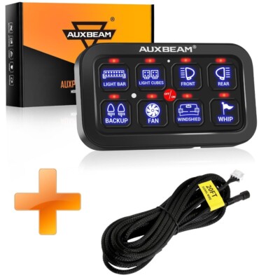 Auxbeam 8 Gang Switch Panel BA80 Blue Backlit + 20FT Extension Wiring Harness