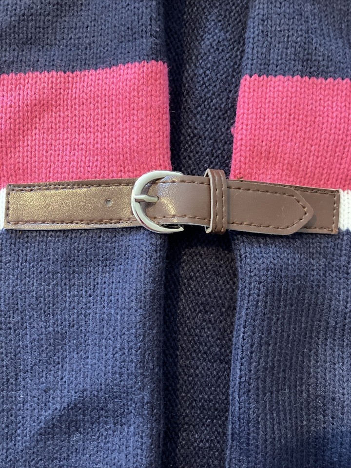 Top It Off Knit Poncho Navy Pink Stripes Buckle eBay