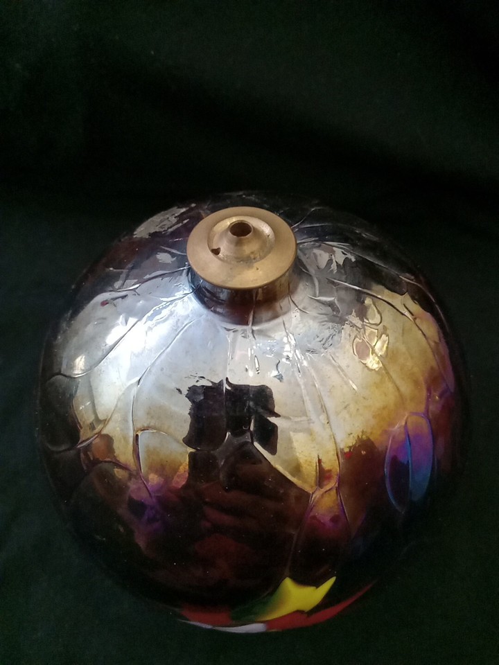 Iridescent Hand Blown Art Glass Oil Lamp Multicolored W/top eBay