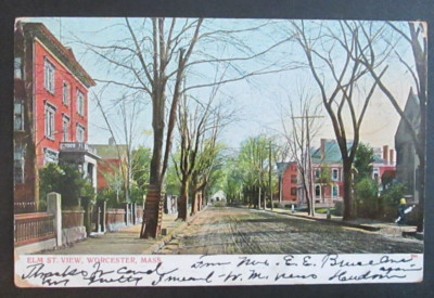 Elm Street View Worcester MA Posted UDB Postcard