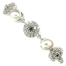 925 Sterling Silver Bracelet Round White Pearl 7mm Gemstone Jewelry 7.5 Inches