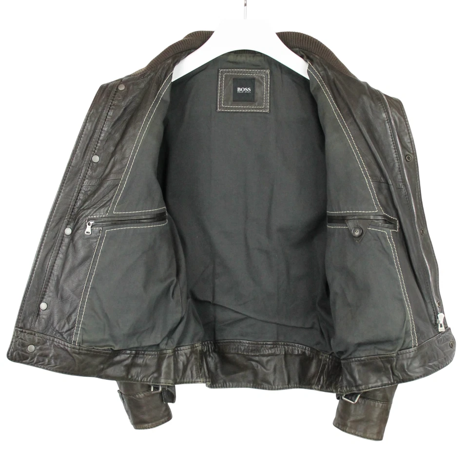 Chaqueta Hugo Boss Nortin Para Hombre US 38 Motociclista Cuero Cordero Puro Cuello Alto Foto 4 de 4