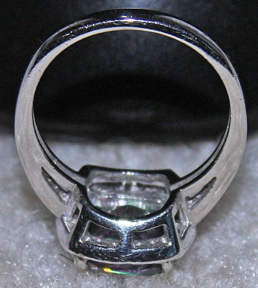 Ring  NF 925 Silver Square Mystic Topaz Surrounded by Clear CZ Crystals.  Size 6 - Image 4 of 4