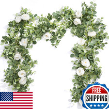 Der Rose 4 Pcs 26Ft Artificial Eucalyptus Garland w/Fake Silk Rose Flowers Der Rose 4 Pcs 26Ft Artificial Eucalyptus Garland w/Fake Silk Rose Flowers - Image 1