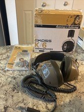 Vintage Koss K-6 Over-Ear Cup Stereo Adjustable Headphones Brown Tested 1970s