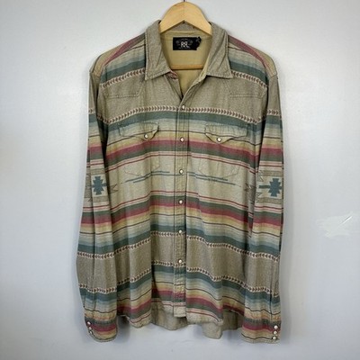 RRL Double Ralph Lauren Hemd, Aztec Navajo, Perlenknöpfe, Größe Herren Large