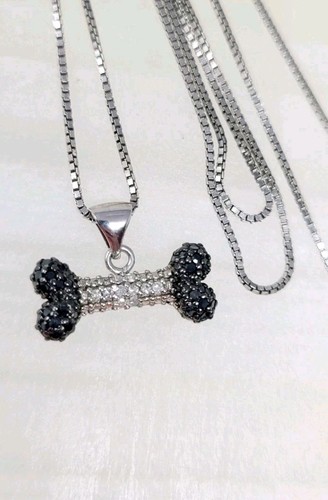 Sterling Silver Pendant Necklace Dog Bone Diamond 3.15g Signed HN Heng Ngai
