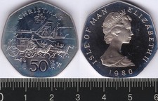 Great Britain: 1980 Fifty Pence Queen Elizabeth II Isle of Man Christmas 50p