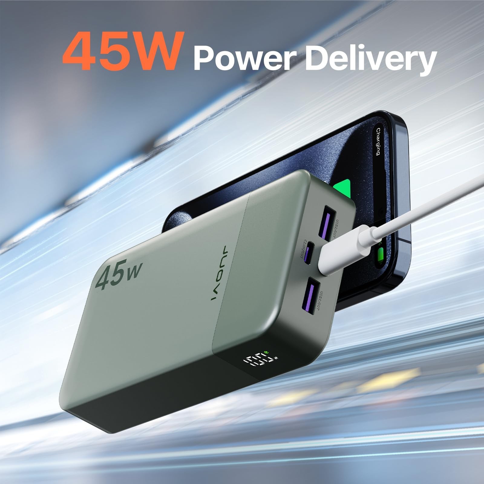 J2621 Power Bank Portable Charger 20000mAh 45W,PD 3.0 QC 4.0 Fast Charging Ba...