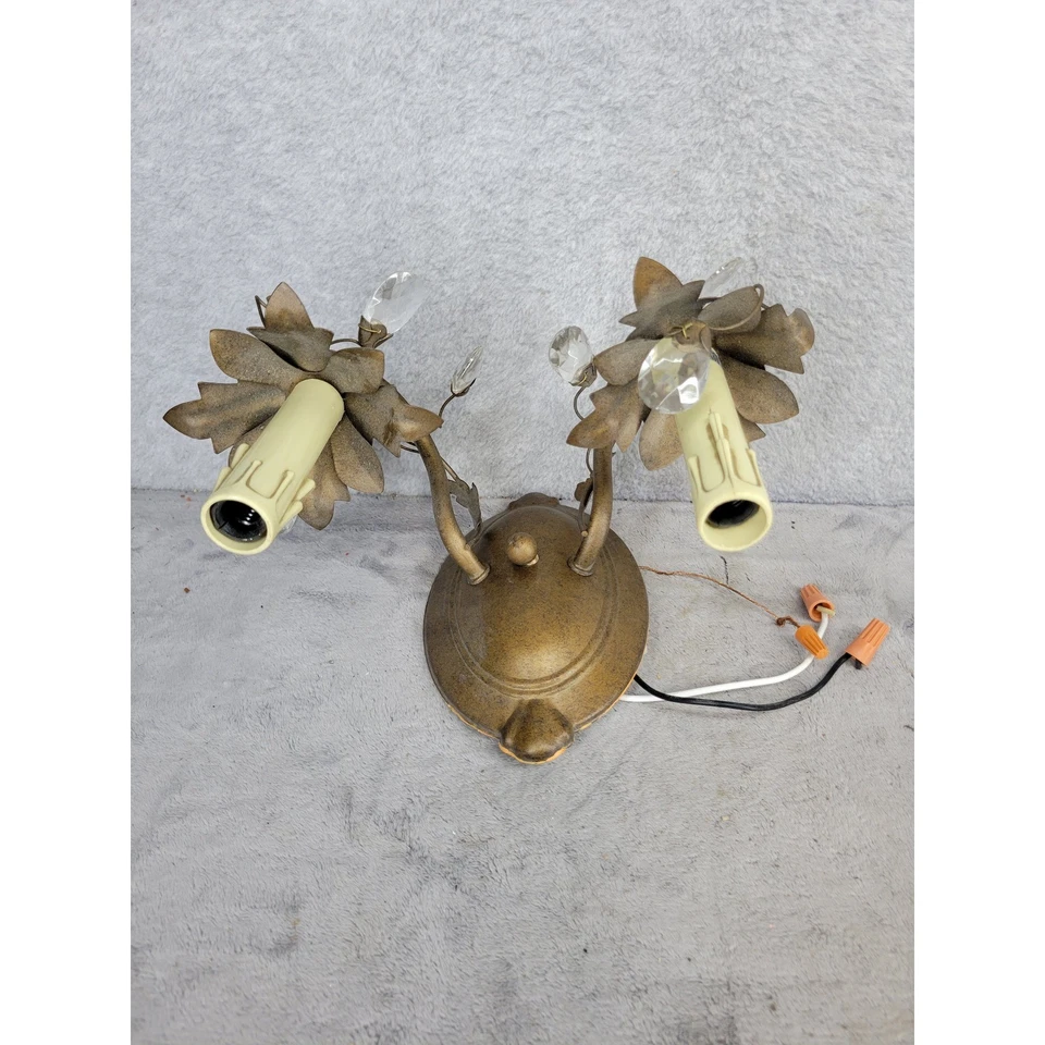 Juego de 2 apliques de latón vintage con detalles de cristal diseño floral luces de montaje en pared Foto 2 de 4