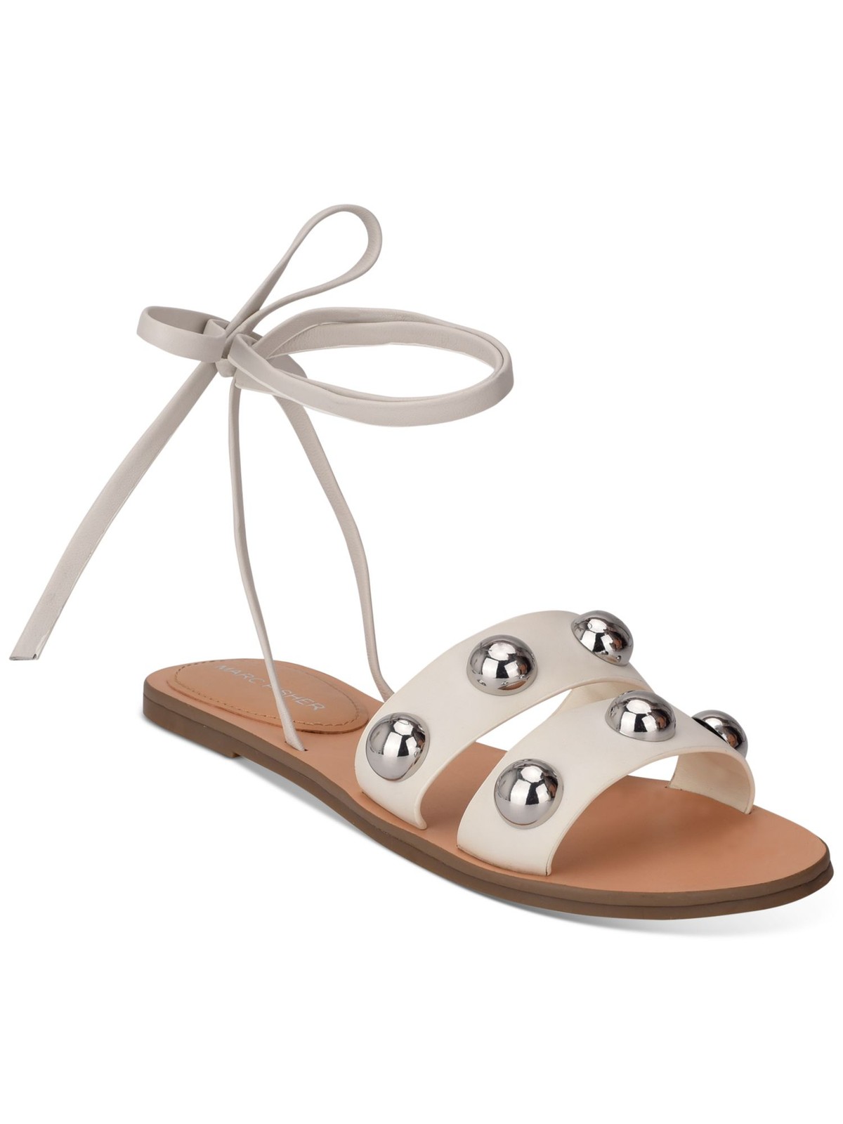 MARC FISHER Womens Ivory Studded Padded Bryony Round Toe Leather Sandals 7 M