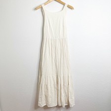 Zara Women Off White Cotton Dobby Stripe Tiered Midi Dress Backless XS