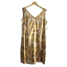 Blushe Impressions Dress Women's 14 Slip Sheath Gold Silk Animal Print Y2K 90s