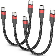 6 Inch USB C to USB C Cable, 3 Pack 60W Short USBC to USBC Cord, Braided 0.5Ft