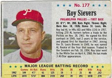 1963 POST - #177 ROY SIEVERS (PHILLIES)!! GREAT CARD!!