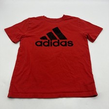 Adidas T-shirt Youth Boy Red S 8Y Red Graphic Print Logo 100 Cotton. 41550