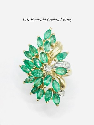 Massiver 14K Gelbgold Ring mit 2,5ctw Smaragd & 0,1ctw Diamant 6,8g, Größe 6,5