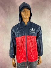 VINTAGE ADIDAS HONG KONG 1980'S RED NAVY TRAINING FOOTBALL RAIN JACKET SIZE S