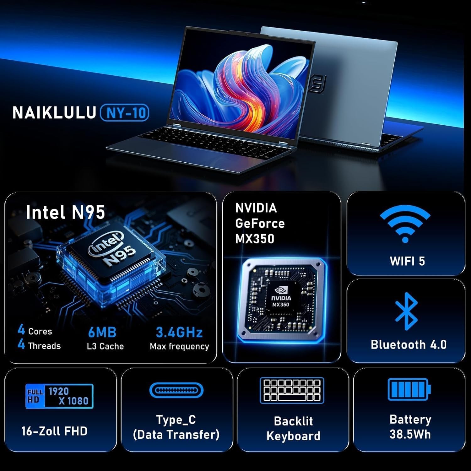  Gaming Laptop,Window 11 Pro Laptop Computer, 16 Inch Lap Top,16GB RAM 1TB SSD P — image 2