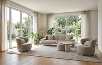 Sofa Set 3 Sitzer Sessel Couchtisch Hocker Modern Beige Edel Garnitur