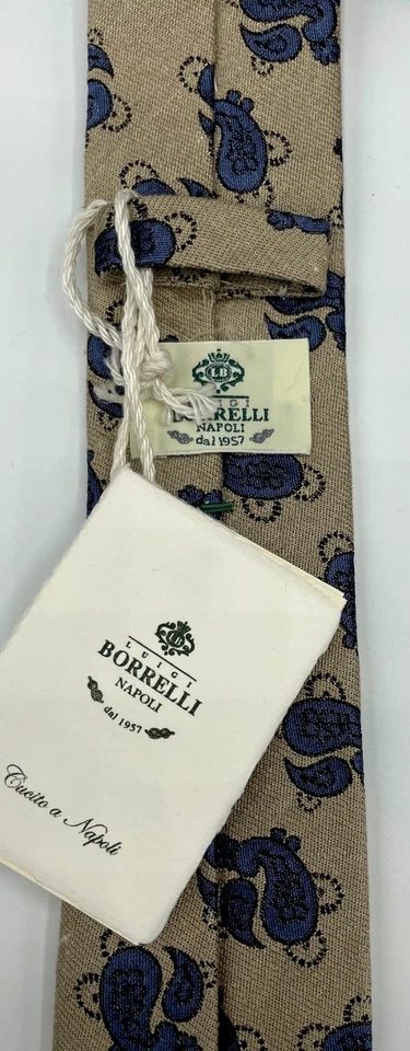 Corbata 100 % seda LUIGI BORRELLI Napoli para hombre ~ beige ~ cachemir ~ ¡Hecha en Italia! Foto 4 de 4