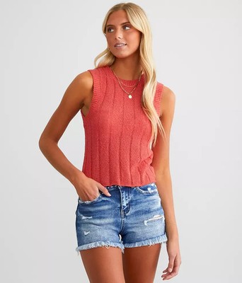 Z Supply Coral Piper Knit Sweater Sleeveless Cottagecore Beachy XL X-LARGE
