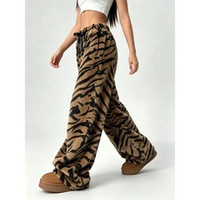 2026 New Women's Autumn and Winter Loose Plush Pants Leopard Print Casual Home a