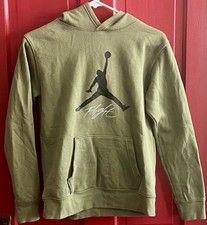 Nike Jordan MJ Baseline Flight Pullover Kids Hoodie Lrg (12-13yrs) Olive Green