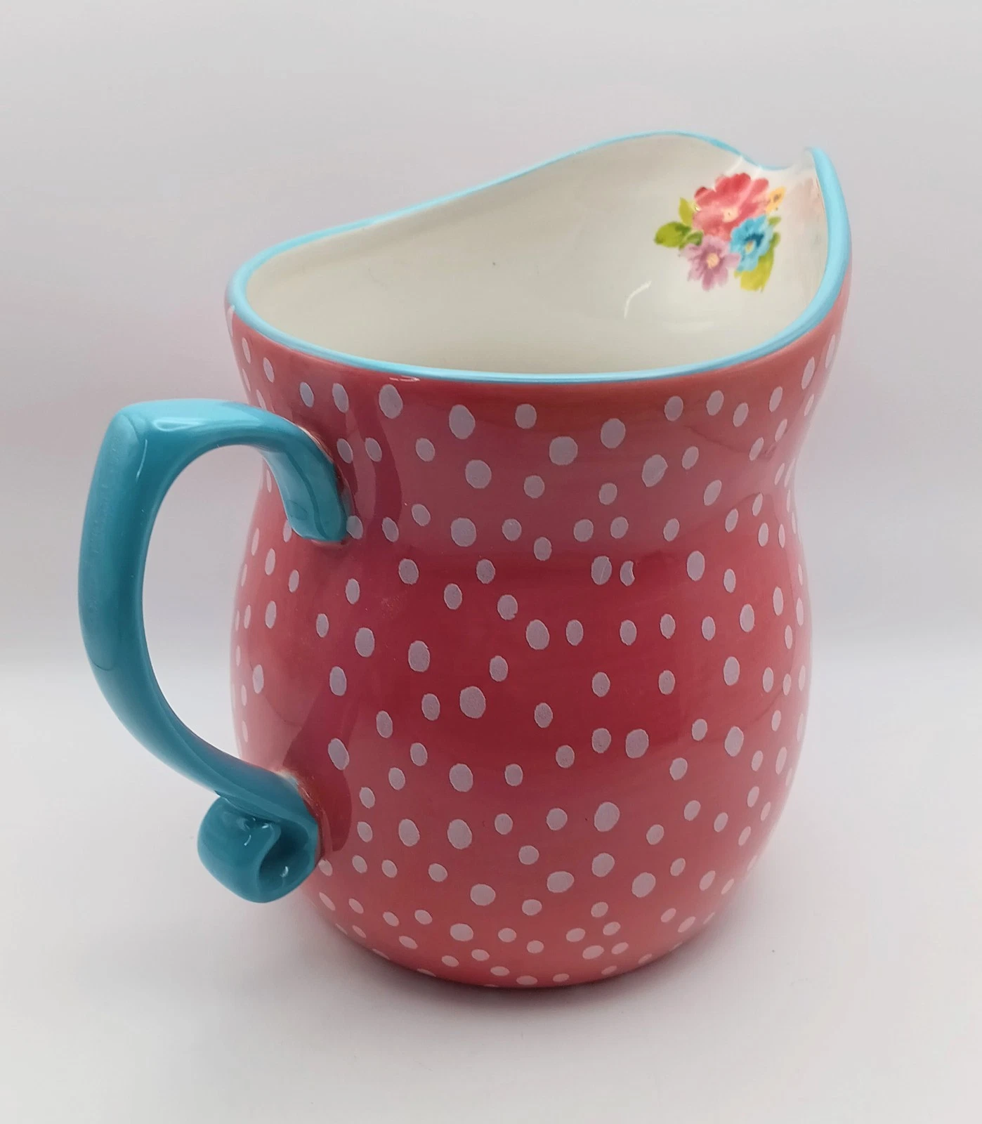 Pioneer Woman Breezy Blossom 4 Cup Measuring Pitcher 1 Quart Stoneware Red Dots