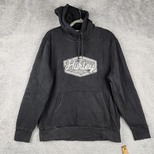 Vintage Hurley Hoodie Mens Medium Black Surf Graphic Logo Fleece Pullover Y2k