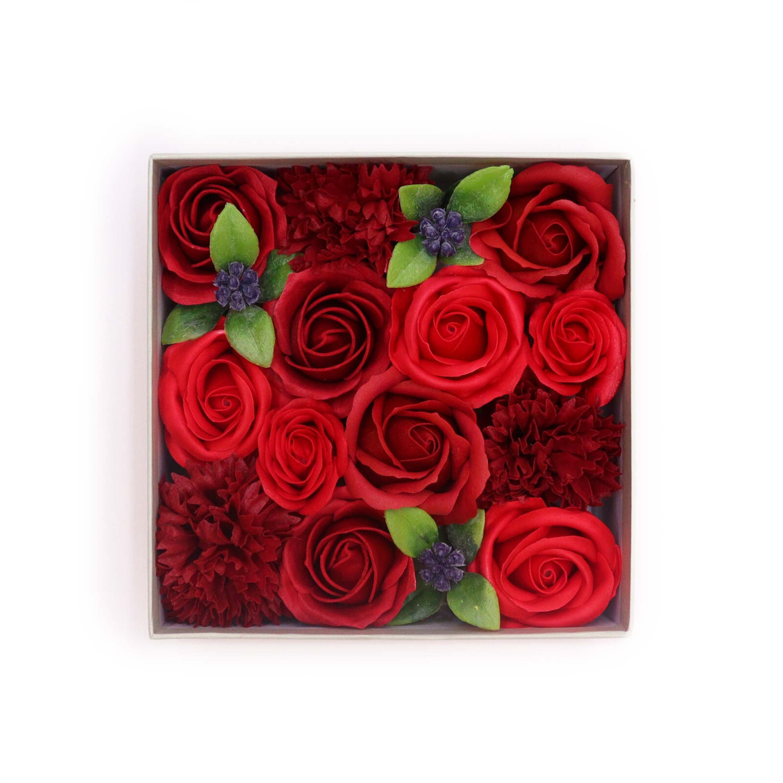 Classic Red Roses - Soap Flowers - Square Box - 15 x 15 x 8cm - Brand New