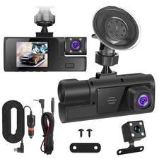 Dash Cam Front Rear, 3 Channel Dual Dash Camera for Car W/ 64GB Card