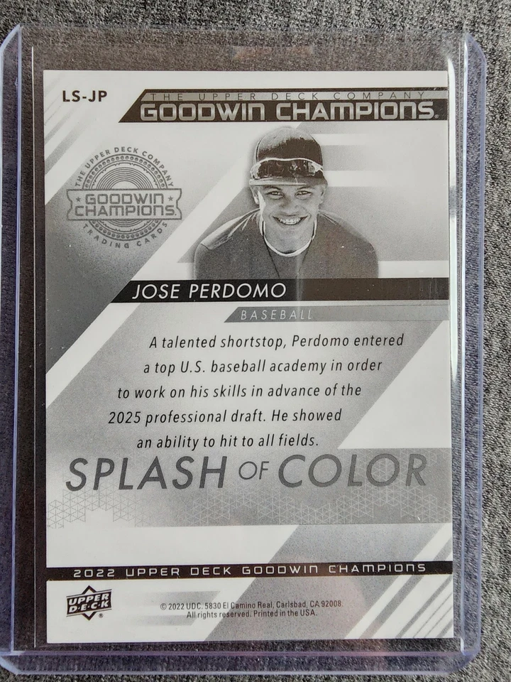 2022 Upper Deck Goodwin Champions Jose Perdomo Splash of Color Lenticular - Image 2 of 2