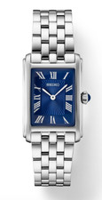 Seiko SWR085 Essentials Rectangle Blue Roman Dial Elegant Women's Steel Watch