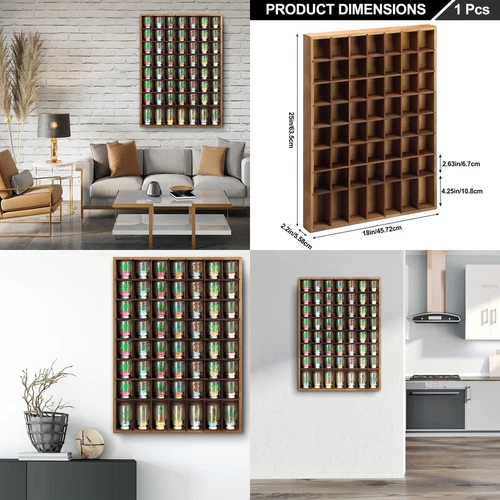 56 Shot Glass Display Case Wood Cabinet Wall Holder Bar Home Travel Collection