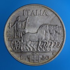 VITTORIO EMANUELE III 20 LIRE 1936 A. XIV IMPERO ARGENTO SILVER MONETA CURRENCY