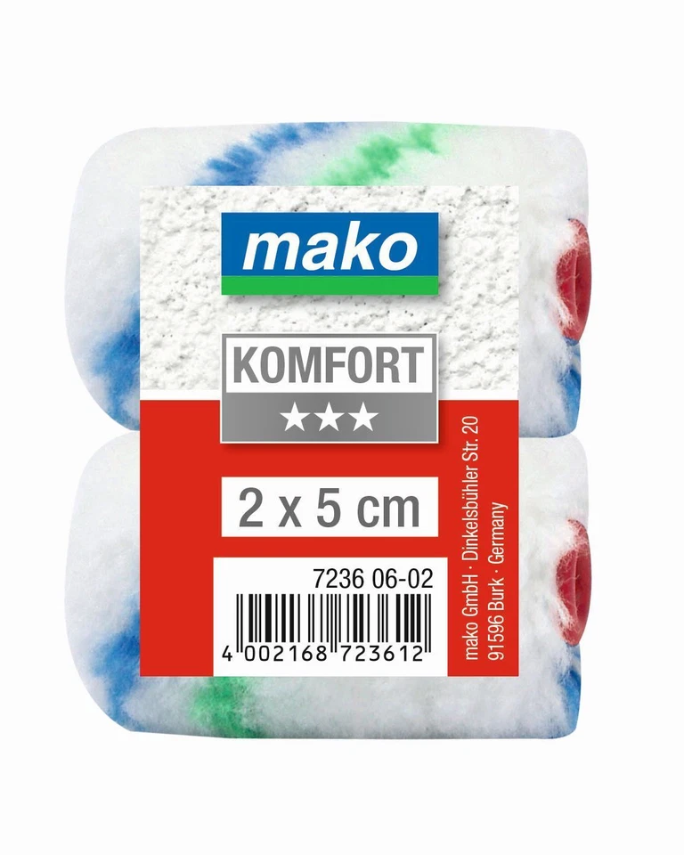 MAKO GMBH Malerwalze Ersatzwalze Farbrolle Kleinflächenwalze KOMFORT mako-flor 5cm breit