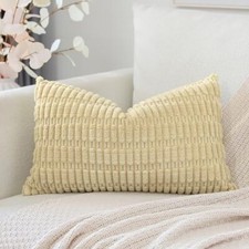 Corduroy Decorative Throw Pillow Covers 12x20 Inch Super Soft 12" x 20" Beige