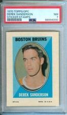 1970 Topps/O-Pee-Chee DEREK SANDERSON Sticker Stamps Bruins PSA 7